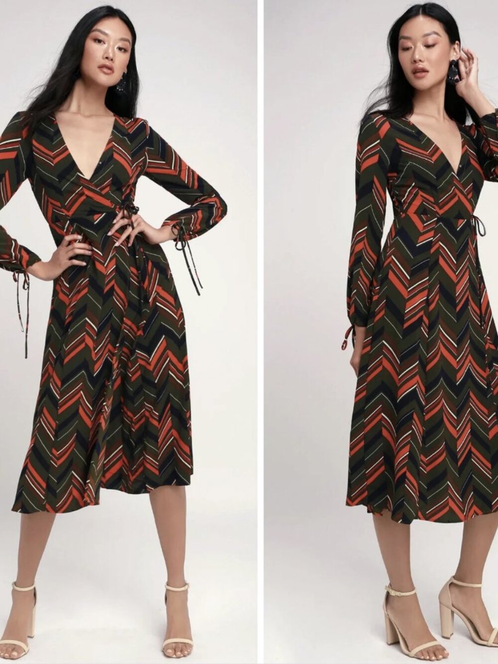 Lulu's V-Neck Academia Timeless Chic Long Sleeve Preppy Midi Dress - Small